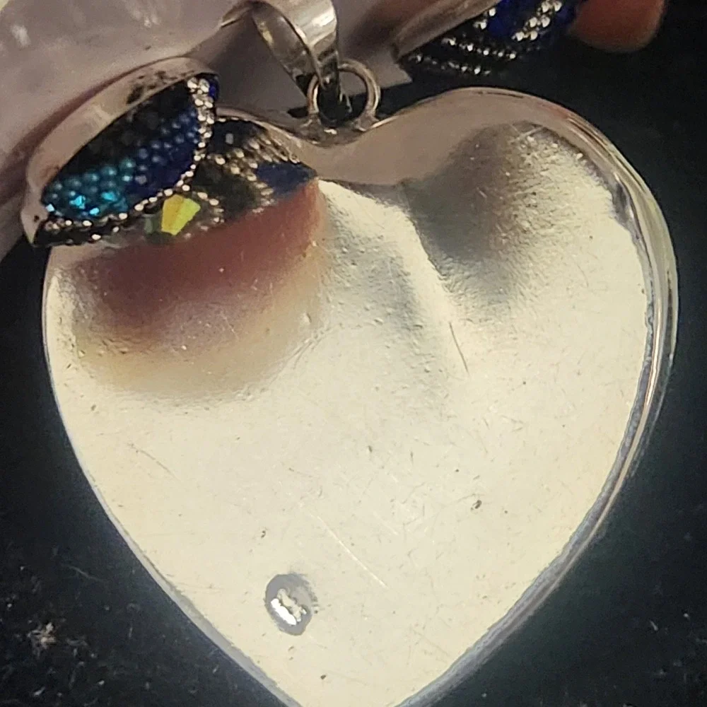 Silver plated Heart Pendant Necklace Earrings Set Blue Crystal Rhinestone - Picture 4 of 10